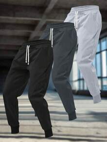 3-Pack Men's Spring Summer Sports Regular Fit Fashion Long Pants Solid Basic Style Outdoor Men's Pocket Sports Elastic Waist Drawstring Casual Summer Simple Pants. Perfect Gift For Husband Or Boyfriend. Suitable For Commuting, Camping, Streetwear, Running. - Multicolor - View 3