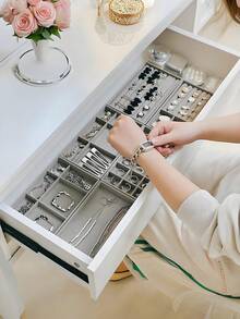 4/1pcsHigh Quality Stackable Velvet Jewelry Trays - Lint Free - - Stackable Fine Jewelry Trays/Racks, Jewelry Drawer Insert Container Display Boxes For Earrings, Rings, Necklaces And Other Jewelry - Organize Your Jewelry Stylishly - Jewelry Tray - View 3