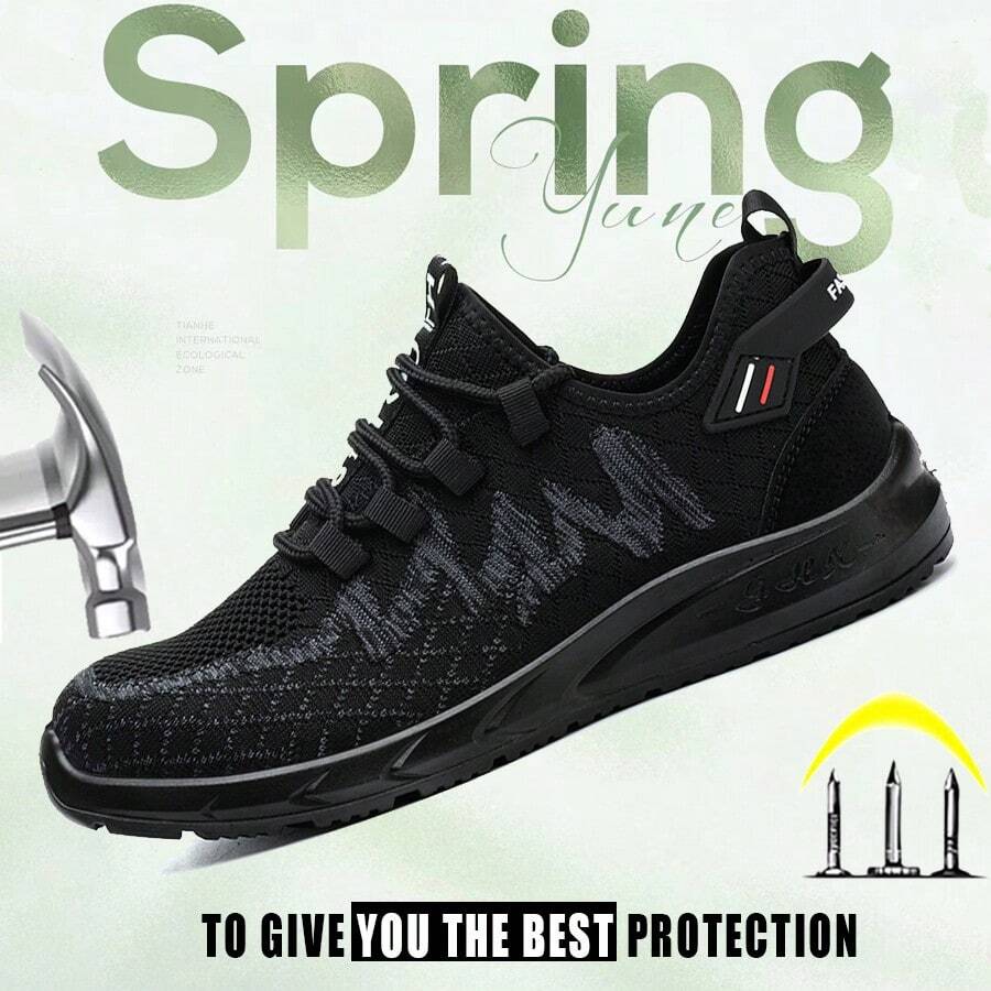 A Pair Steel Toe Work Shoes And Low Top Safety Boots With Anti Smash And Anti Puncture Functions. Comfortable And Breathable Soft Soled Work Protective Shoes, Suitable For Wearing All Seasons Or Outdoor Hiking And Travel Shoes.