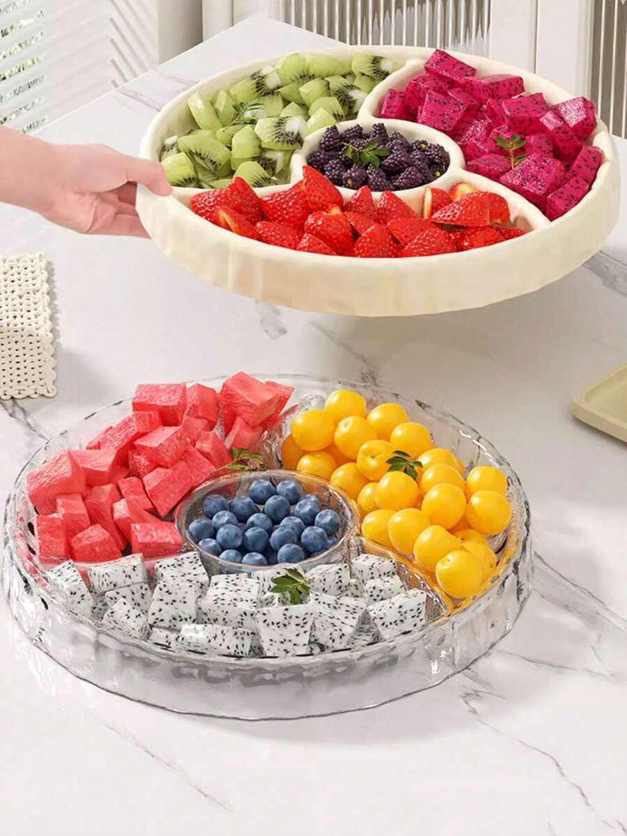 厨房和客厅糖果盘零食盘水果盘波浪纹高档质感奢华风格隔层干果储存碗，学校用品 - 彩色 - 查看 1