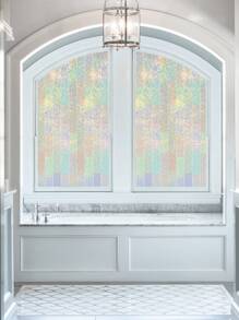 1 Roll Colorful Privacy Window Film, 3D Macaron Rainbow Static Cling Window Sticker - Removable, UV Blocking, Heat Insulation Film, Size: 17.7x118inch, Suitable For Home Glass Decoration Gifts Birthday Graduation