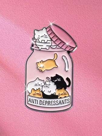 1 件迷人瓶中猫珐琅胸针 - 可爱卡通风格，锌合金翻领别针，适合休闲装饰，猫咪配饰