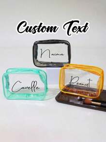 Personalized Name Cosmetic Bag, Transparent Waterproof Cosmetic Bag Toiletry Bag, PVC Zipper Transparent Storage Bag Portable Cosmetic Bag, Wallet, Card Holder, Lotion Storage Bag, Travel Storage Bag, Pen Bag