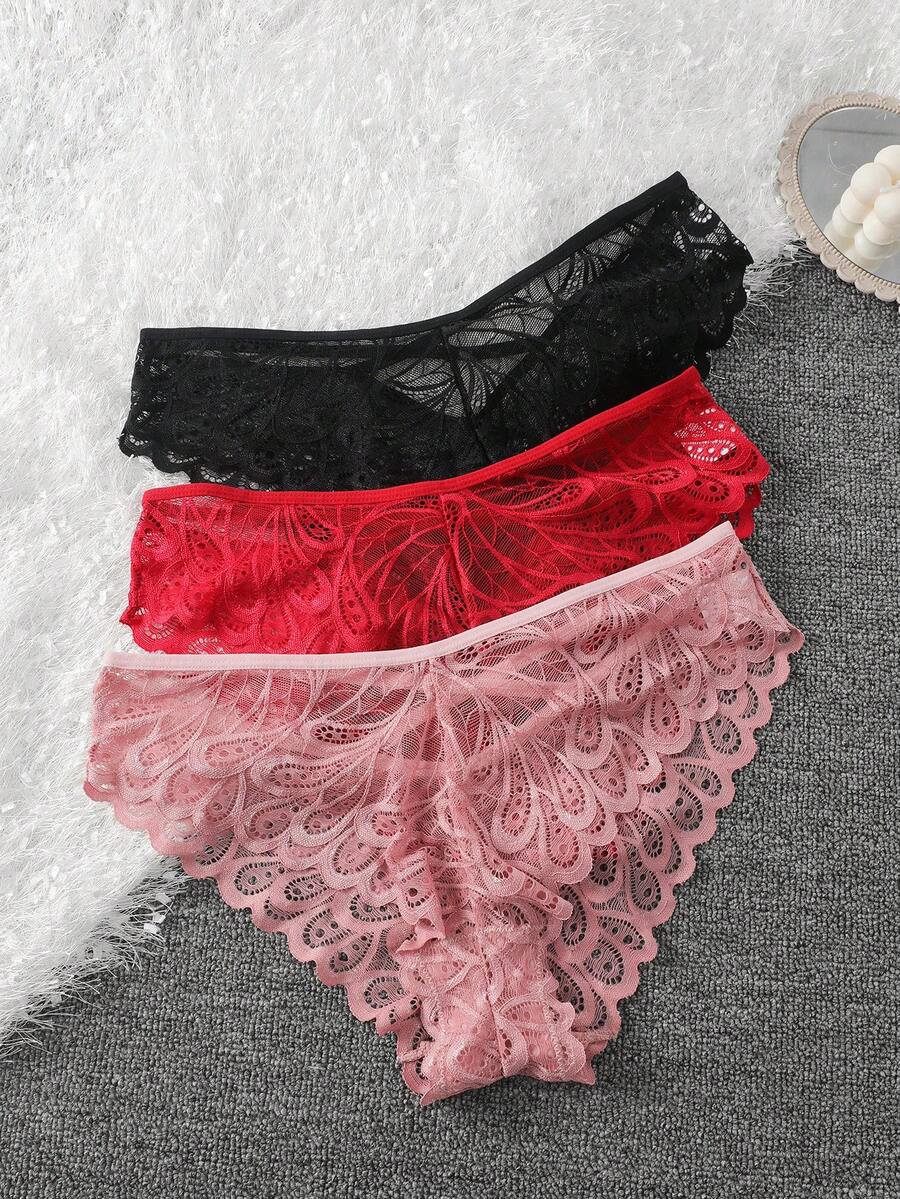 3pcs/Set Women Lace Trim Bikini Panty, Fashion Underwear Suitable For Summer - Multicolor - View 1
