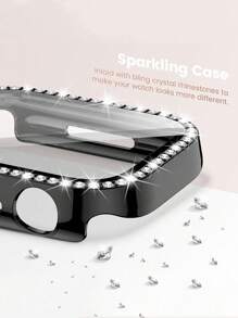 2pcs/Set Women Fashionable Soft Comfortable Adjustable Silicone Sport Watch Strap & Rhinestone Decor Anti-Fall 2 In 1 Ultra-Thin Tempered Glass Screen Protector Case, Compatible With Apple Watch Band 38/40/41/42/44/45/46/49mm, Compatible With Apple Watch Series Ultra/SE/10/9/8/7/6/5/4/3/2/1, Intelligent Watch Accessories