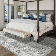 Rugs Living Room, 200x300cm Grey Washable Rug For Bedroom, Large Area Rugs Short Pile Kitchen Rug, Non Slip Vintage Carpet Faux Fur Rug For Dining Room Office - Grey - View 3