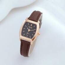 1pc Women's Casual Elegant Minimalist Compact PU Leather Quartz Wrist Watch