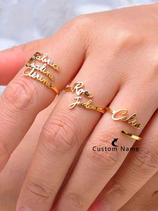 Anillos de firma personalizada con nombre delicado para mujeres. Anillo de acero inoxidable con apertura personalizada con letra. Joyería de letra personalizada, unisex, regalo de Navidad, cumpleaños, oro, elegante, colorido, vintage, hipster, simple, casual, personalizado, único, regalo ideal para él, ella, novio, novia, padre, madre, familia, amigos, para aniversarios, cumpleaños, graduación, fiesta, joyería para mujer