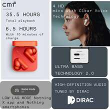 Nothing CMF By Nothing Buds Orange, Bluetooth 5.3 Earbuds, 42dB ANC, 12.4mm Driver, Dirac HD Audio, 35.5H Playtime, 4 HD Mics, Dual Device Connection, Low Lag Mode, Fast Pair, Control By Nothing X APP, For IOS & Android