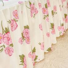 1件植物图案床裙，绿色格子，粉色格子，紫色花朵，粉色花朵，彩色花朵，叶子图案，柔软拉绒床裙，芦荟棉面料，荷叶边下摆，公主风，舒适浪漫，亲肤，松紧带设计，适合床垫，四季皆宜，适用于卧室、客房，可机洗 - 彩色 - 查看 7