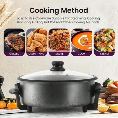 SUPERLEX Electric Hot Pot Cooker 1500W, Multi Meal Cooker, Non-Stick Coating, 5-Speeds,Pizza Cooker, Adjustable Temperature Control For Stewing, Stewing, Fry, Stew