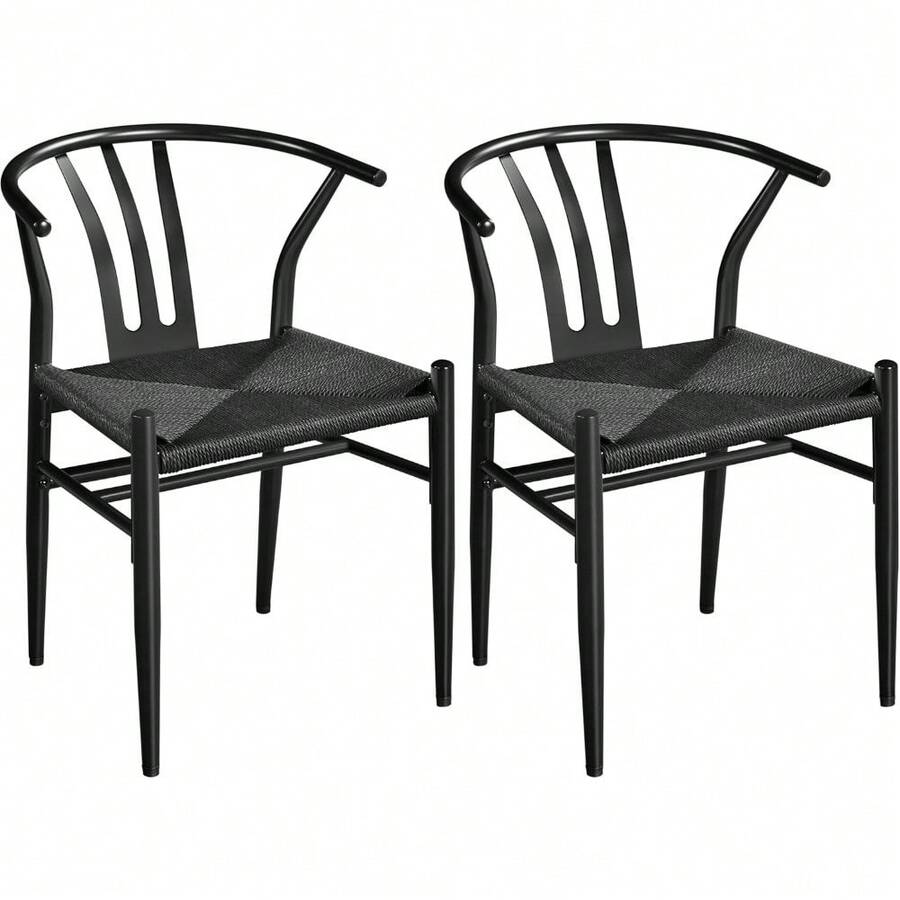 Dining Chair Set Of 2 Modern Weave Chairs Kitchen Chairs Dining Room Chairs With Solid Metal Frame For Dining Room Kitchen Living Room Home, Wood Color - Full Black - View 1