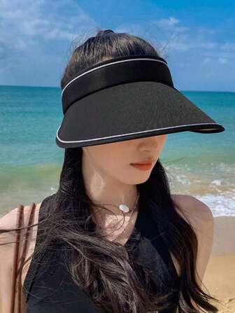 1 Pc Women's New Wide Brim Foldable UV Protection Sun Hat, Outdoor Travel Beach Hat For Summer