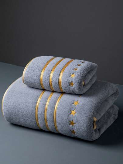 1 件超大浴巾，86 * 170 厘米，涤纶纤维，简单的纯灰色，带有刺绣星星图案；或 34 * 75 厘米小手巾，速干柔软，适用于浴室、酒店、派对、海滩、旅行、运动、礼物、游泳池、美容院、户外、健身房、男女通用、所有季节家居浴室装饰秋季装饰回到学校美容院家庭浴室淋浴毛巾适用于美容沙龙、酒店运动、家庭必需品、毛巾、皮肤护理