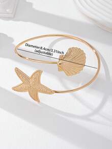 1pc Shell & Starfish Armband, Women Summer Upper Arm Bracelet, Beach Style Body Jewelry - Gold - View 3