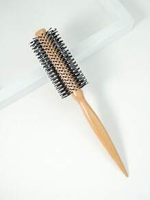 1 pieza Cepillo de cabello redondo para peinar, secar y rizar con mango de madera natural, cerdas de nylon, para peinar, rizar y desenredar el cabello, antideslizante, para uso en seco y mojado, accesorio de peluquería y de viaje para hombres y mujeres