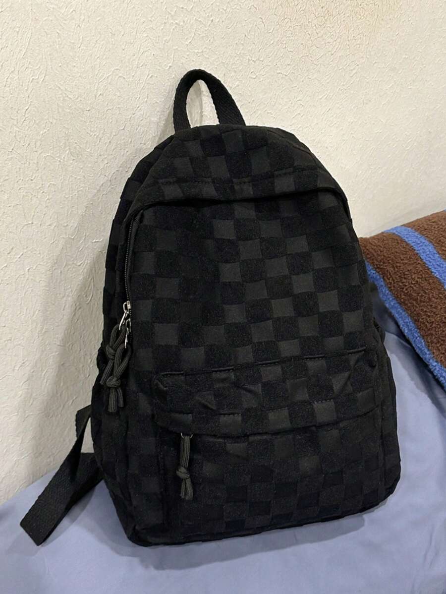 Fashion Women's Backpack With Patchwork Plaid Pattern, Sold With Accessories, School Backpack