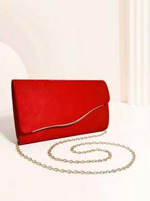 Large Women Clutch Purse Evening Bag Prom Handbag With Detachable Chain For Wedding Velvet Elegant - Red - View 3