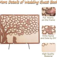 荣仁汇正版婚礼宾客留言簿替代品 - 优雅的木质心形设计，适合周年纪念、生日和婚礼派对，包含宾客留言簿和装饰心，浪漫活动 | 浪漫装饰 | 触感 - 彩色 - 查看 3