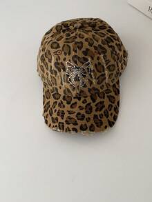 1pc Soft Top Vintage Leopard Lace Bow Baseball Cap For Women, Versatile Wide Brim Soft Top Cap With Lace Trim, Suitable For Large Head Circumference - Leopard - View 8