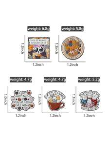 5Pcs Funny Cats Enamel Pins Animal Cats And Coffee Brooches Cute Cartoon Lapel Pin Clothes Badge Accessories Jewelry Gift For Friends - Multicolor - View 8