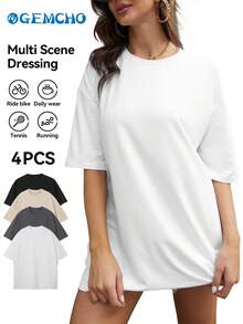 GEMCHO 4 件套休闲简约圆领短袖修身女式 T 恤，适合夏季