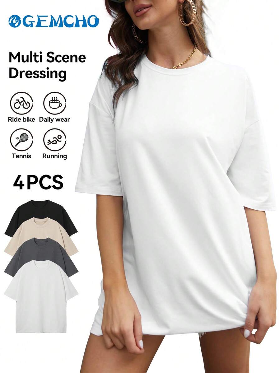 GEMCHO 4 件套休闲简约圆领短袖修身女式 T 恤，适合夏季