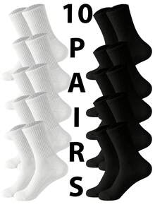 5 Pairs/Sets Of Men's Spring And Summer Solid Color Crew Socks Combination Suitable For Daily Use In The Gym, Fall