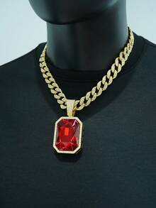 1pc Versatile Classic Multi-Colored Gemstone Pendant Necklace, Unisex Jewelry, Couples Accessory Suitable For Everyday Wear - Large Gemstone Pendant Necklace - View 43