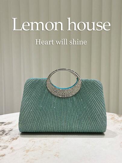 1 件薄荷绿色闪亮褶皱手提包 - 时尚优雅的女士手拿包，高端质感，适合正式活动、婚礼、派对、狂欢节等