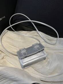 Cute Girl Macaron Shaped Mini Crossbody Shoulder Bag/Lipstick Pouch - Silver - View 3