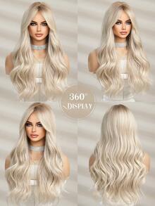 26 英寸渐变色长卷发假发 - 深棕色至浅金色渐变，合成假发，适合日常和派对佩戴 - 漸層 - 查看 7