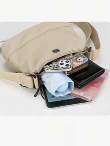 Multi-Layer High Capacity Thick Nylon Shoulder Bag, Water-Resistant Fabric, Simple Design, Suitable For Small Commuters, Crossbody Bag