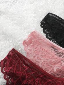 Set de 3 piezas de bragas elegantes y sexys de encaje transparente para dama