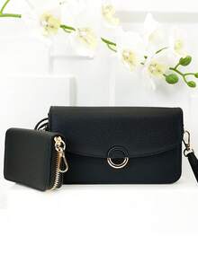 MINGYOU New Mini Crossbody Wallet, Fashion Embroidery, Soft Double Zipper, Multifunctional Large Capacity Phone Bag, Sweet Cute Refined Ladies Young Student Crossbody Bag, Suitable For Shopping, Dating, Gift - Black - View 7