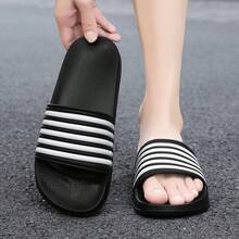 Striped Sandals, Non-Slip Slippers, Classic Five-Bar Design Beach Slides - Black - View 8