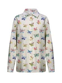 Women's Long Sleeve Blouse Fashion Floral Print Spring Summer New Arrival Casual Loose Fit Tops Comfy Relaxed Shirt Flowy Chic Streetwear Style - Beige - View 2