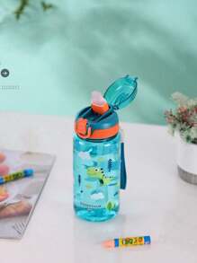 1pc 600ml Outdoor Sports Water Bottle With Straw, Cute Full Body Dinosaur Cartoon Plastic Water Cup