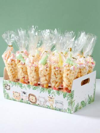 1 set Présentoir de cônes de confettis thème animaux de la jungle pour décoration de mariage. Support de présentoir de cônes de confettis, boîte de présentoir, décorations de centres de table pour fête de mariage thème jungle, fournitures de décoration (1 pièce présentoir en papier de mariage + 35 pièces sachets d'emballage transparents)