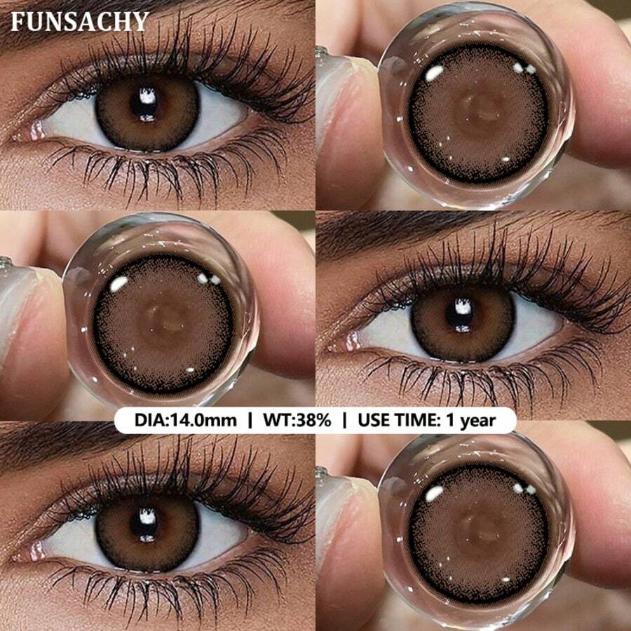 FUNSACHY Brown 2 Pieces/Pair Of Contact Lenses 14.0mm Annual Use Eye Makeup Soft Lenses DAGAMI Series Contact Lenses