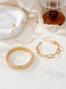 3 pièces Bracelets dorés pour femmes, bracelets larges empilables en métal à plusieurs couches, bracelets bracelets souples et larges. Ensemble de 3 bijoux, cadeaux pour la famille et les amis, cadeaux de la fête des mères