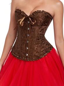 Corset bustieră, cu șireturi, strâns, cu bustieră, model overbust, jacquard