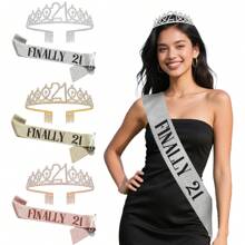 21st Birthday Sash & Rhinestone Tiara Set, 21st Year Old Birthday Gifts For Her Party Supplies Decorations For Women (Glitter Silver&Glitter Golden&Glitter Rose Golden)