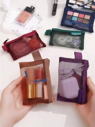 迷你尼龙网袋便携数据线收纳袋拉链袋旅行袋尼龙网收纳袋钱包钱包网袋化妆包透明证件透明网袋复古色卡包钥匙耳机数据线收纳袋