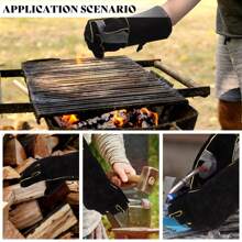 1 Pair Black Extreme Heat & Fire Resistant Gloves Leather With Stitching,Mitts Perfect For Fireplace, Stove, Oven, Grill, Welding, BBQ, Mig, Pot Holder, Animal Handling