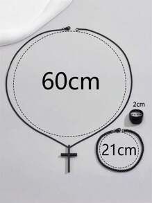 Set de joyería de 3 piezas con colgante, pulsera y anillo de cruz de acero inoxidable simple, estilo casual de calle, regalo ideal para novio, esposo en cumpleaños, aniversario