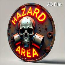 [2D Flat] 1pc Vintage Metal Sign - "Danger Zone" Design With Skull & Gas Mask, Bright Neon Lighting, Vintage Metal Alloy Wall Art, Suitable For Bar, Cafe, Beach House, Backyard, Mystical Spaces, Size: 7.8" X 7.8", Outdoor Wall Decor | Vintage Metal Sign | Durable Metal Sign, Metal Wall Art Decor, Random Mounting Hole Style
