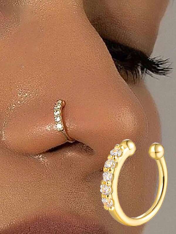 قطعة واحدة حلق أنف مصنوع من فضة عيار 925 ذو شكل حرف U مزين بزركونيا اصطناعية بدون ثقب، مناسب للرجال والنساء لارتداء اليومي والحفلات، مجوهرات قليلة التحسس