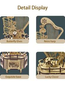 1pc Butterfly Qin Rhyme Music Box - Wooden Decorative Autoplay Musical Box With Harp Design - Multiple SongsVintage-Inspired Gift For Music Lovers, Home Decor, And Collectors,DIY Assembled Handmade,Assembly Building Blocks Model 3D Three-Dimensional Puzzle Room Decoration Stuff,Halloween,Christmas,Birthday Gifts