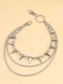 2pcs Punk Metal Spikes Geometric Chain Double-Layer Pants Chain, Hip-Hop Multi-Layer Waist Chain Decorative Accessory For Men - Multicolor - View 4